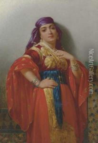 An Oriental Beauty Oil Painting - Charles Emile Hippolyte Lecomte-Vernet