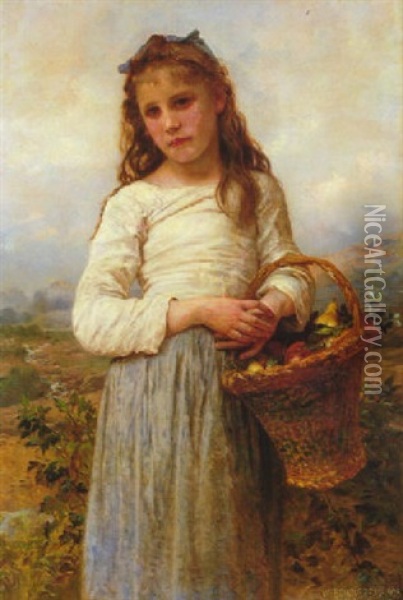 A Young Girl With A Basket Of Fruit Oil Painting - William-Adolphe Bouguereau