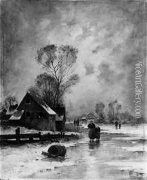 Abendliche Winterlandschaft Oil Painting - Johann Jungblut