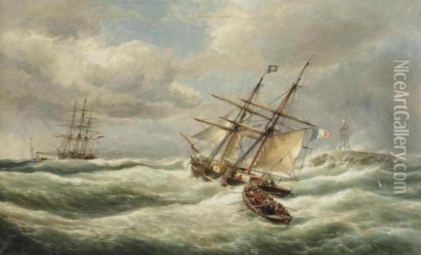 'temps Orageux, L'entree Du Port L'ijmuiden' Oil Painting - Cornelis Christiaan Dommersen