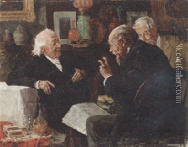 Three Men In Conversation Oil Painting - Louis Charles Moeller