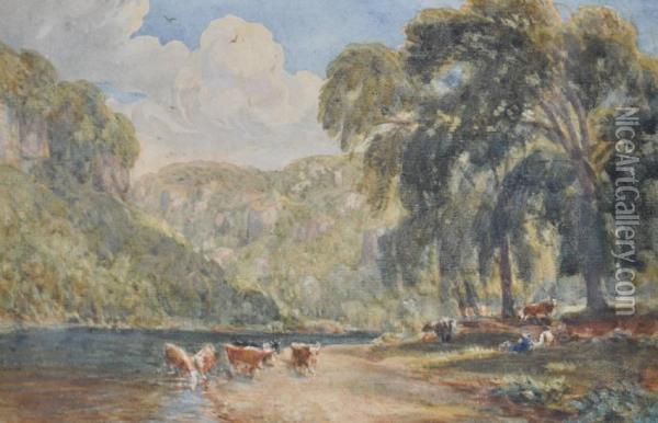 Cattle Watering At The River Oil Painting - William Havell