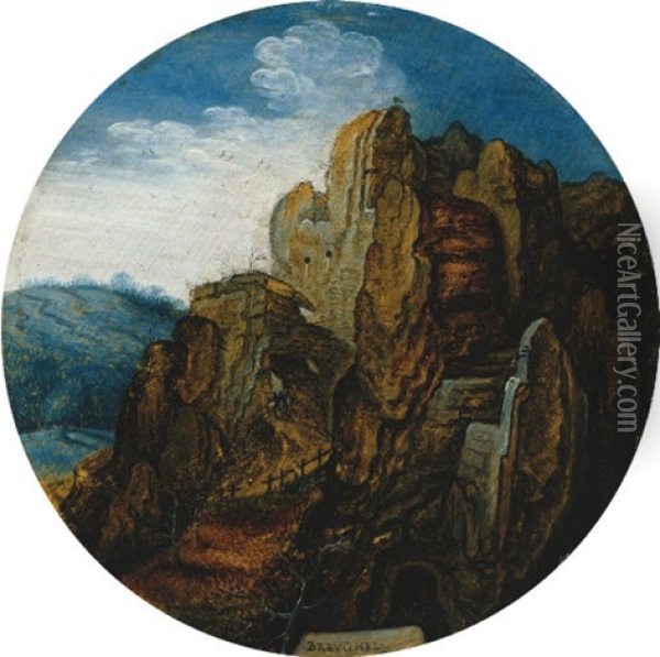 A Mountainous Landscape - La Source Oil Painting - Pieter Brueghel the Younger