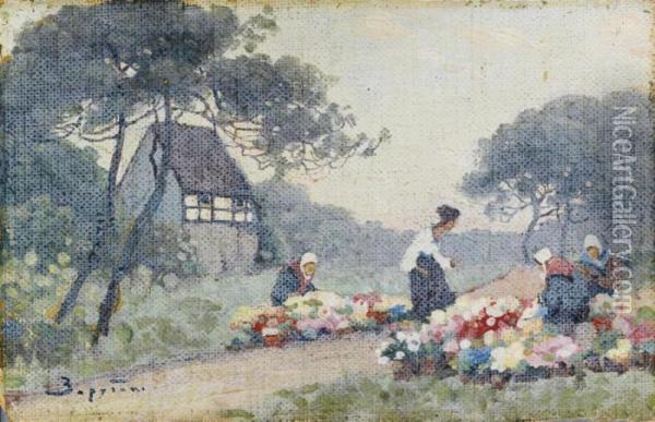 Gathering Flowers Oil Painting - Viktor Ivanovich Zarubin