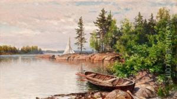 The Rowing Boat Oil Painting - Hjalmar (Magnus) Munsterhjelm