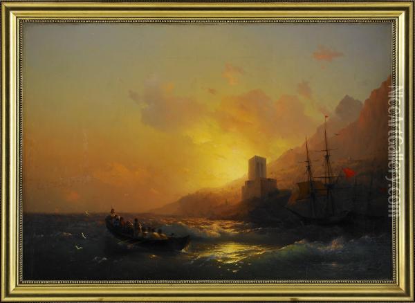 Sunset Over The Great Lavra - Mount Athos Oil Painting - Ivan Konstantinovich Aivazovsky