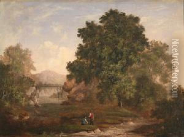 Two Figures On The Bank Of A River Oil Painting - Robert, Reverend Woodley-Brown