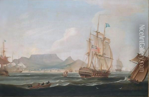 The East Indiaman Lowther Castle, Off Table Bay, Cape Town Oil Painting - William Huggins