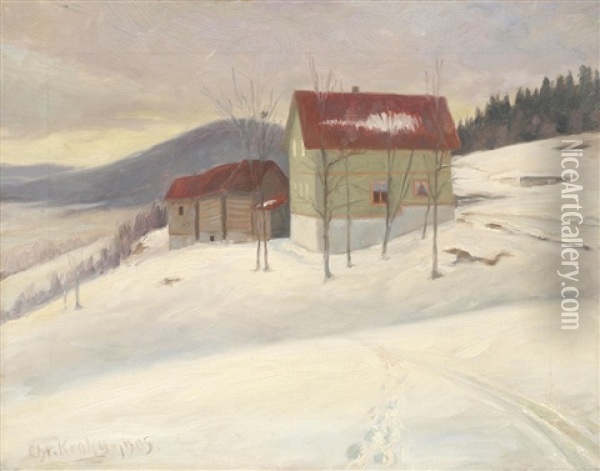 Vinterlandskap Med Hus Oil Painting - Christian Krohg