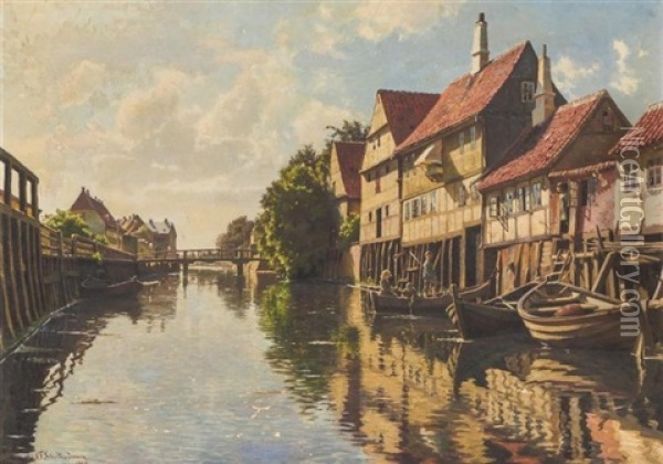 Along The River Oil Painting - Niels Frederik Schiottz-Jensen