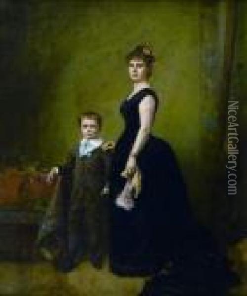 Portrait D'une Elegante Et De Son Fils Oil Painting - Eugene Accard