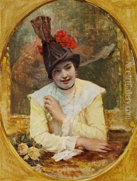 Kvinde I Gul Kjole Oil Painting - Frans (Johan Georg F.) Schwarz