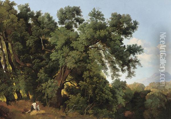 Harvesting In An Italianate Landscape Oil Painting - Gustaf-Wilhelm Palm