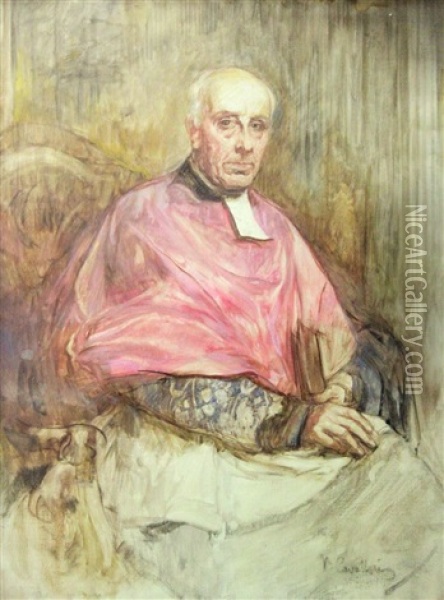 Ritratto Del Canonico Monsignor Giuseppe Casalegno Oil Painting - Vittorio Cavalleri