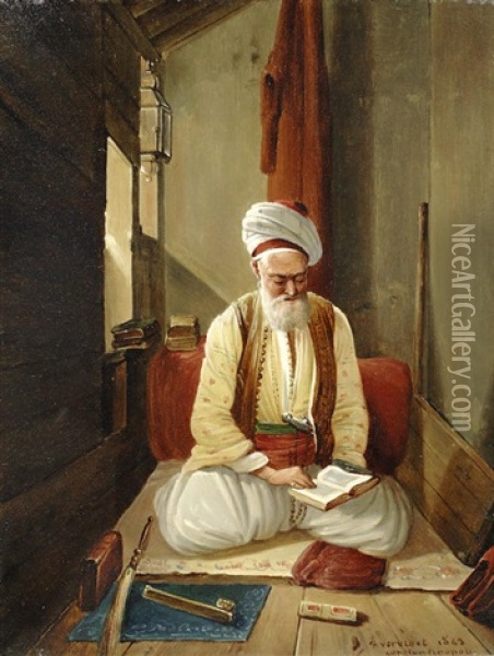 A Turkish Man Reading Oil Painting - Frans Vervloet
