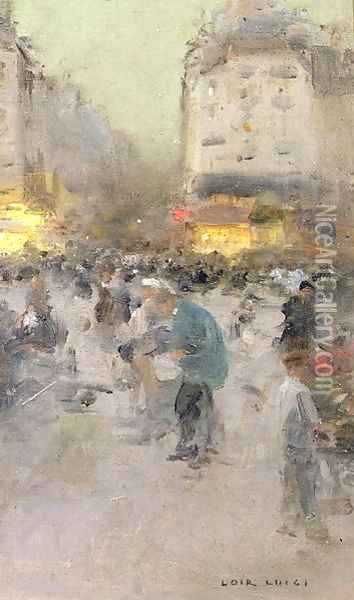 A Paris Street Scene Oil Painting - Luigi Loir
