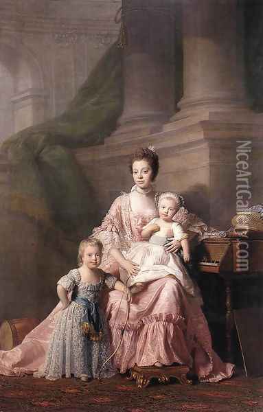 Queen Charlotte with her Two Children Oil Painting - Allan Ramsay
