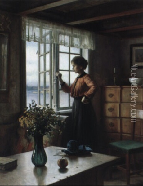 Madchen Am Fenster Oil Painting - Carl Frithjof Smith