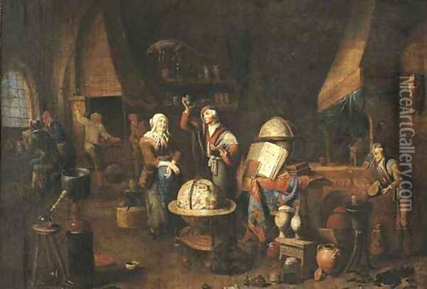 A piskijker A woman visiting the doctor in his studio, his assistants at work nearby Oil Painting - Gerard Thomas