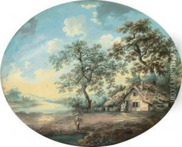 Two Views Of Cottages In A Wooded Landscape Oil Painting - John Inigo Richards