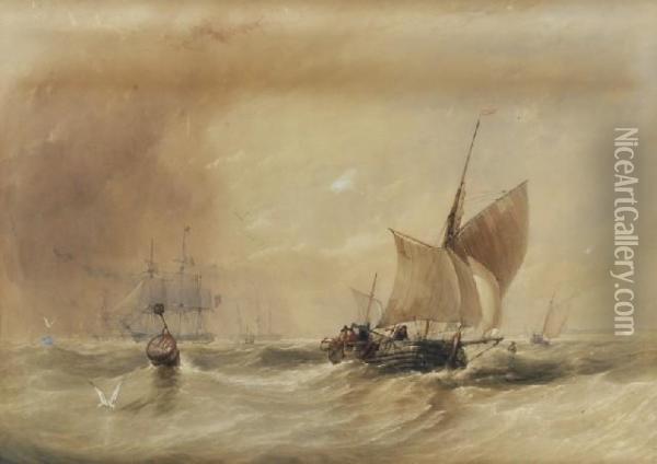 Fishing Boats Running To Harbour Oil Painting - Thomas Sewell Robins