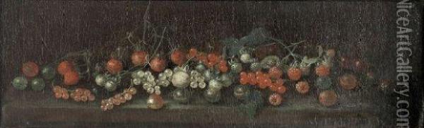 Nature Morte Aux Groseilles, Raisins Et Fruits Sur Entablement Oil Painting - William Sartorius