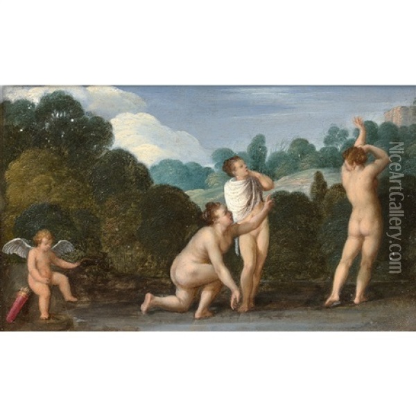 Venus, Junon Et Minerve (+ Venus Et Cupidon; Pair) Oil Painting - Carlo Saraceni