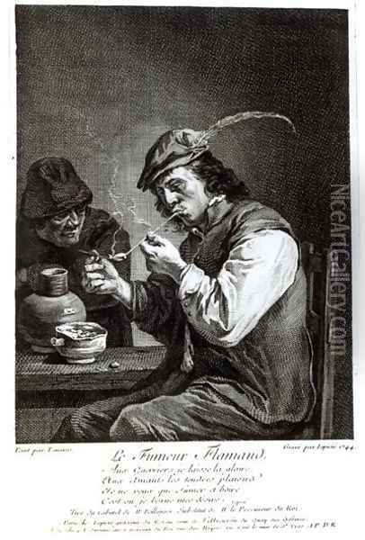 The Flemish Smoker, engraved by Francois Bernard Lepicie 1698-1755, 1744 Oil Painting - David The Younger Teniers