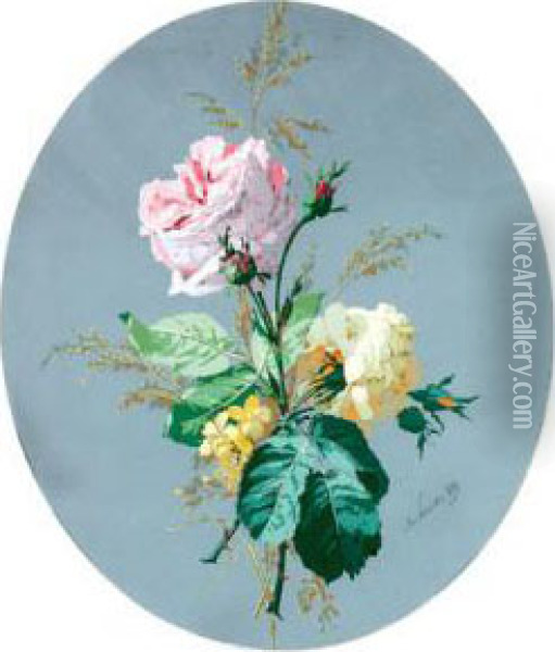 Mazzetto Di Rose Con Erbe Oil Painting - Josef Schuster
