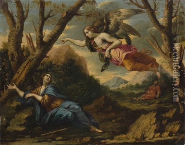Gegenstucke: Der Engel Weist Hegar Den Weg / Der Engel Erscheint Elia Oil Painting - Francesco Cozza