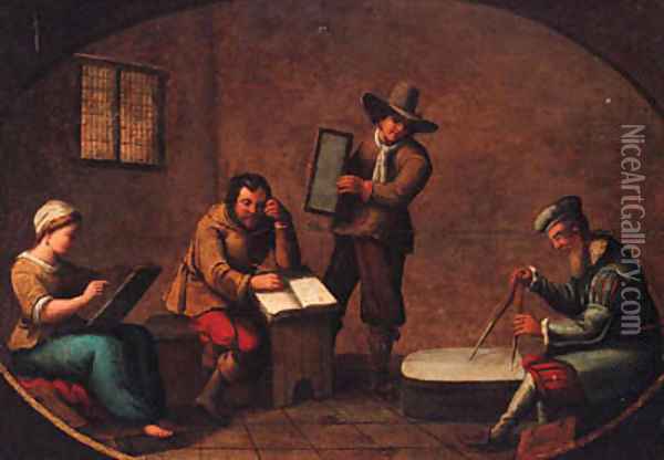 Mathematicians in an Interior Oil Painting - North-Italian School