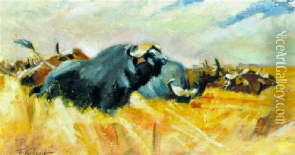 Buffelherde Oil Painting - Wilhelm Friedrich Kuhnert