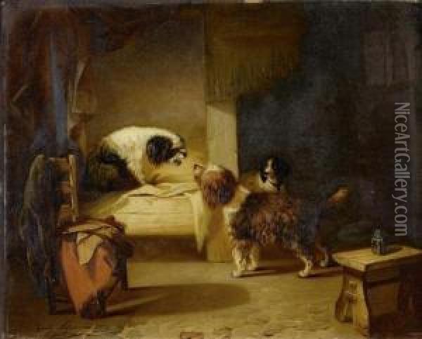 Das Hundegesprach. 1851. Oil Painting - Zacharias Noterman