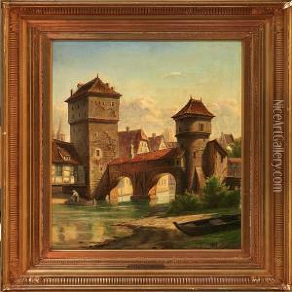 View Of Nuremberg Oil Painting - Harald Peter W. Schumacher