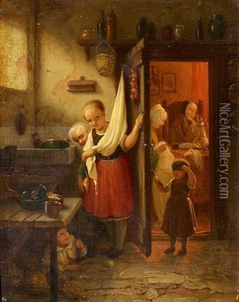 Kinder Beim Blinde-kuh-spiel Oil Painting - Johann Georg Meyer von Bremen