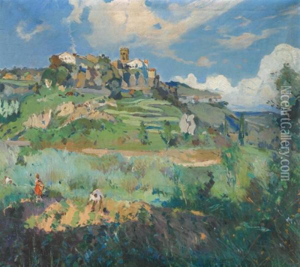 El Pueblo, San Quirce De Valles (village, San Quirce De Valles) Oil Painting - Joaquin Miro