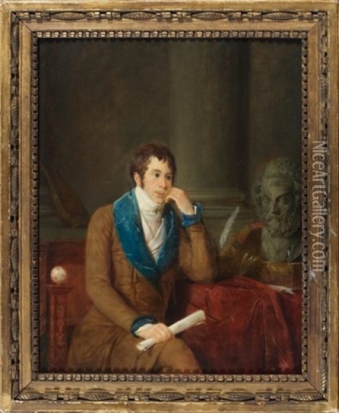 Portrait D'homme Contemplant Le Buste D'homere Oil Painting - Jean Francois Garneray