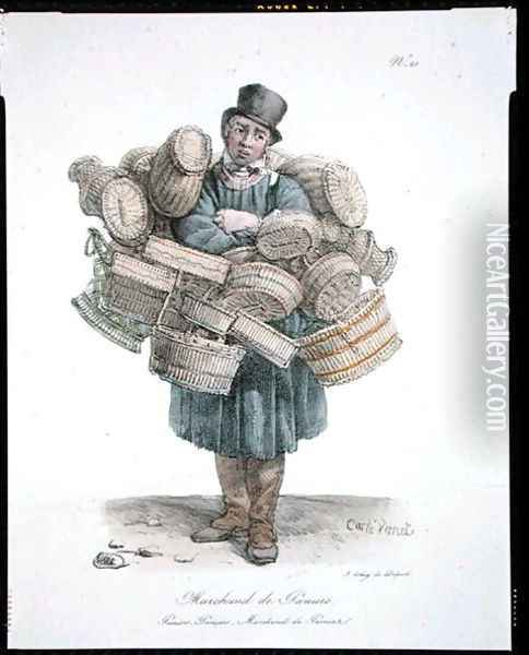 The Basket Seller, number 21 from The Cries of Paris series, published c.1820 Oil Painting - Carle Vernet