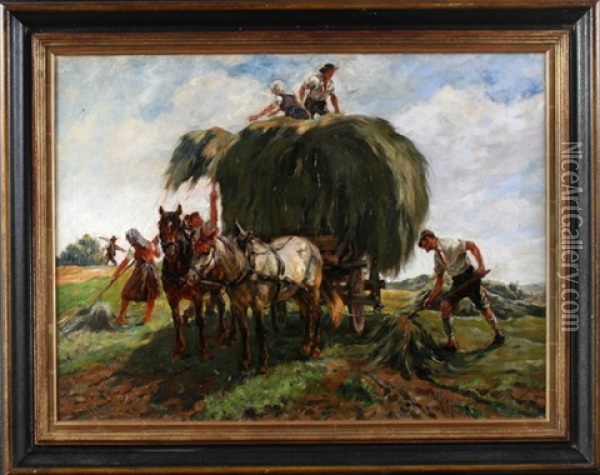 Heuernte Mit Pferdefuhrwerk Oil Painting - Paul Peter (Max) Krombach