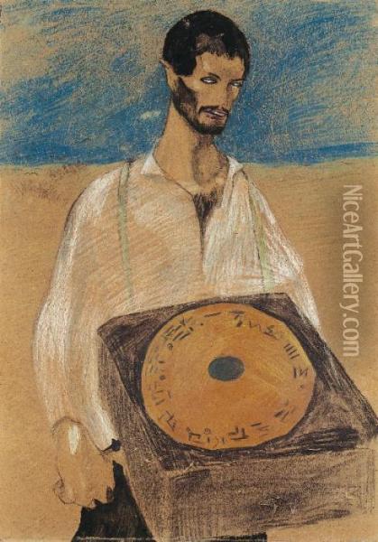 Suonatore D'organetto, (1914) Oil Painting - Lorenzo Viani