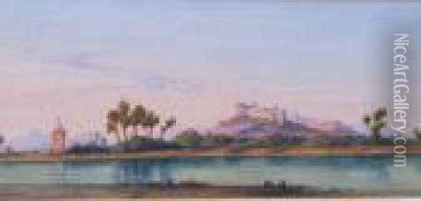 Villeneuve From Across The Water Oil Painting - Gabriele Carelli