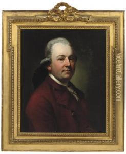 Portrait Of A Gentleman, Bust-length, In A Red Coat And A Whitejabot Oil Painting - Anton Graff
