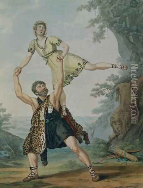Madame Deshayes and James Harvey d'Egville (c.1770-1836) in the Ballet-Pantomime 'Hercules and Deianeira', pub. 1804 Oil Painting - Antoine Cardon