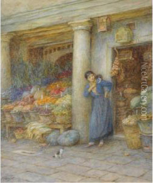 A Venetian Fruit Stall Oil Painting - Helen Mary Elizabeth Allingham