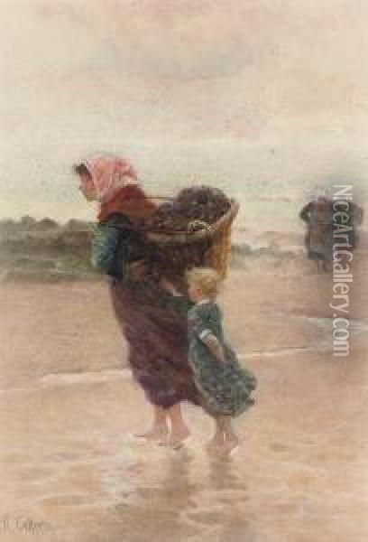 The Mussel Gatherers Oil Painting - Hector Caffieri