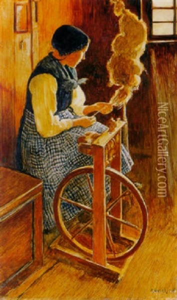 Femme Au Rouet Oil Painting - Ernest Bieler