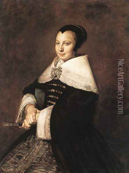 Portrait of a Seated Woman Holding a Fan 1648-50 Oil Painting - Frans Hals