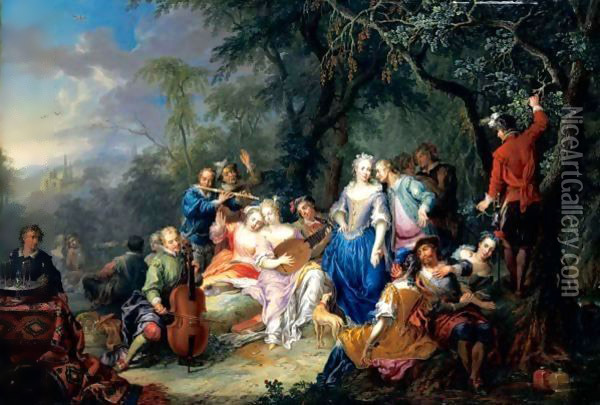 An Elegant Company, With Figures Playing Musical Instruments And Merrymaking Oil Painting - Frans Christoph Janneck