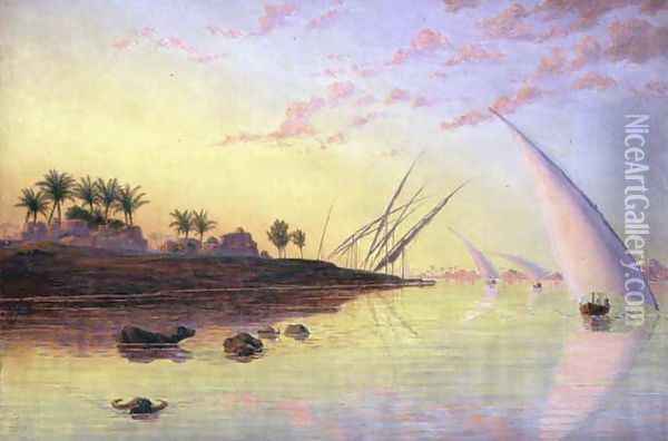 View on the Nile, 1855 Oil Painting - Thomas Seddon