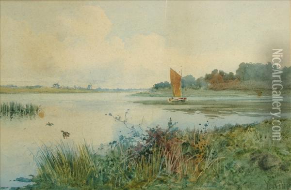 On The Norfolk Broads Oil Painting - Henry John Yeend King